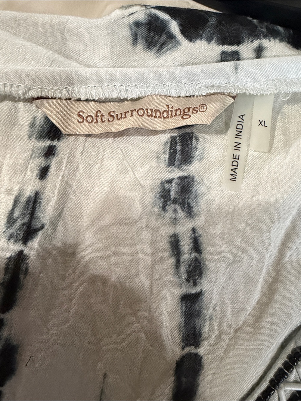 Soft Surroundings Black and White Tie-Dye Embroidered V-Neck Tunic - Picture 2 of 3